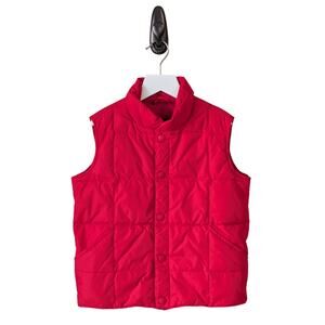 Lands' End Down Puffer Vest Youth M (5-6) Red Quilted Full Snap Preppy Cabincore